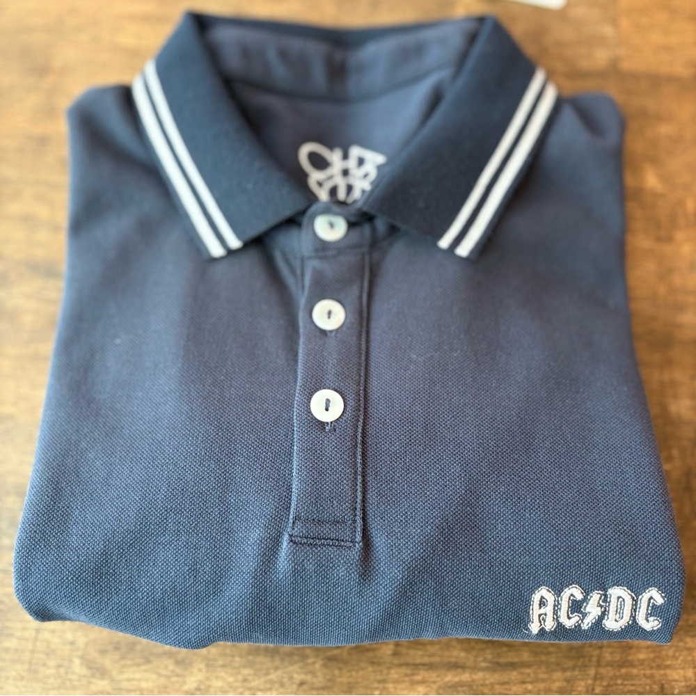 CHASER Navy Blue Cotton Polo Knit Shirt AC/DC Embroidered! New! Medium